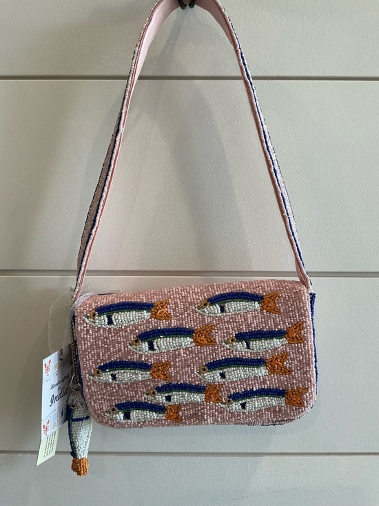 Hand Crafted Handbags - VIRAL Beaded Pink Sardine Pattern Shoulder Bag